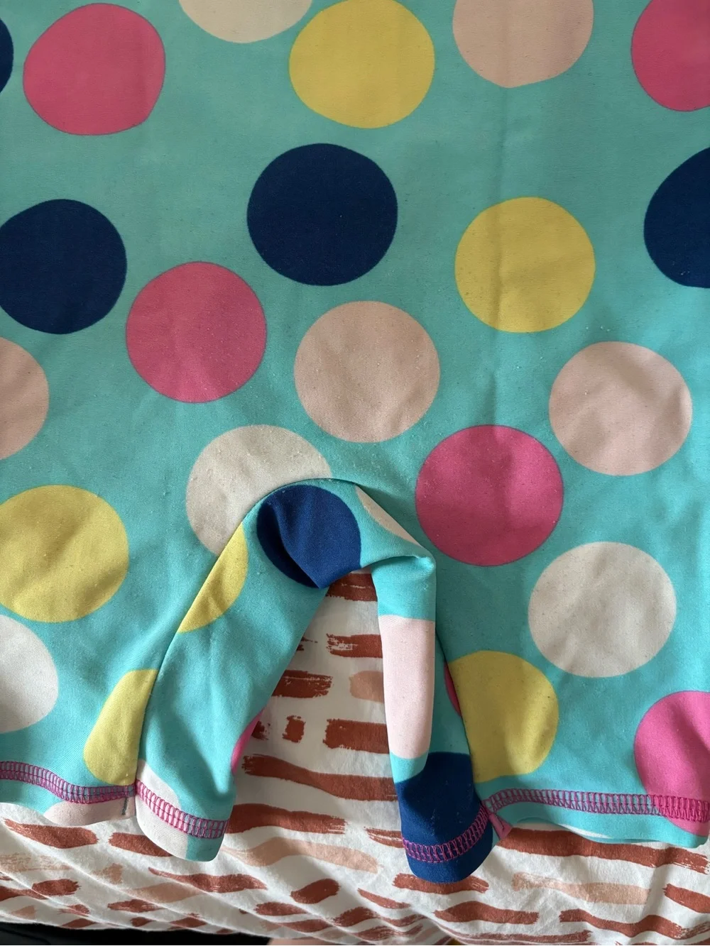 Baby Boden Polka Dot Zip One-Piece Swimsuit - Aqua with Pink Sleeves 6-12 month